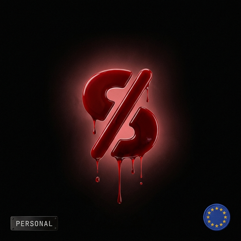 Stripe personal account: a blood-red dripping Stripe logo with an EU flag badge, in the Cartiology dark aesthetic