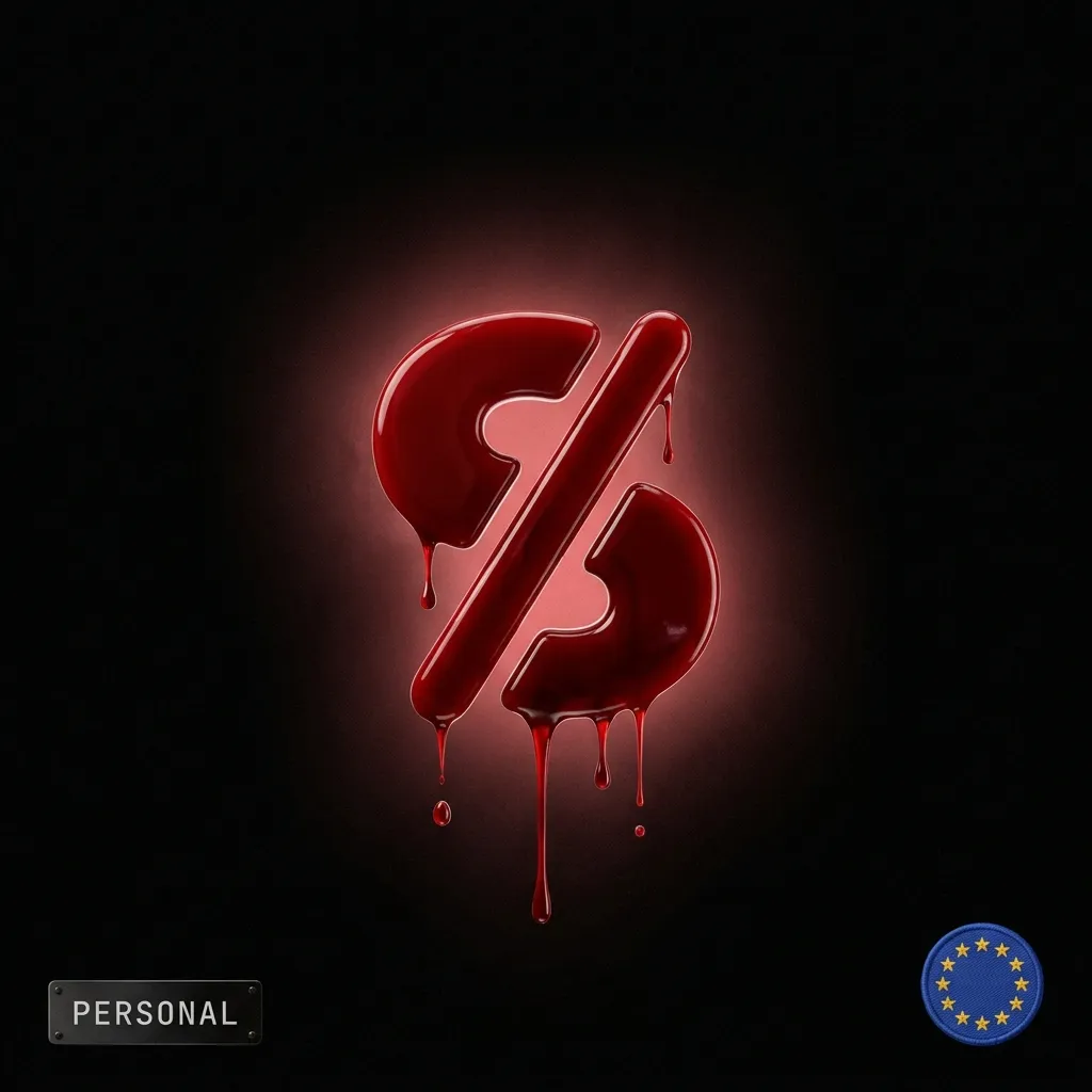 Stripe personal account: a blood-red dripping Stripe logo with an EU flag badge, in the Cartiology dark aesthetic