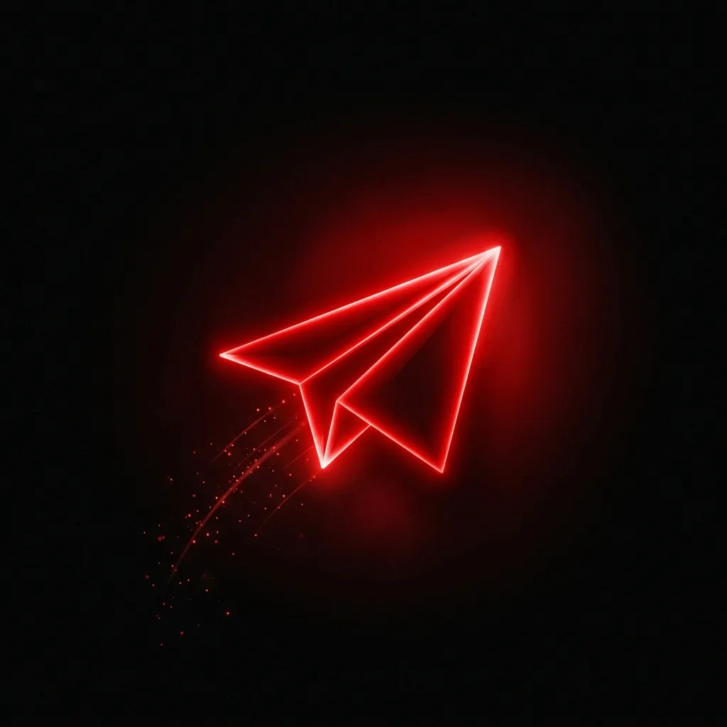 Glowing red paper-plane emblem representing the Telegram community feed