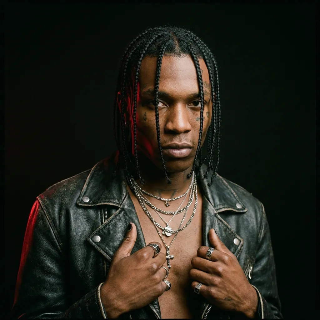 Portrait of Darius Cartier, founder, dark moody lighting with a red accent, looking direct at camera